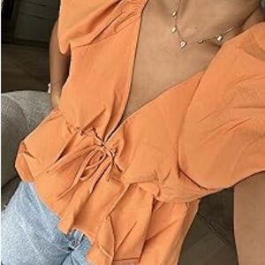 Mido Apricot Blouse with Tie Detail